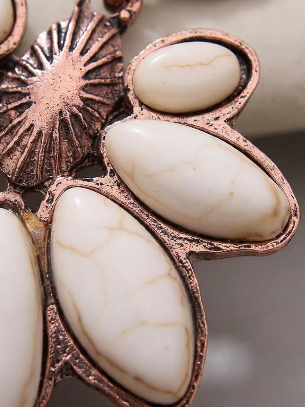 Anthropologie White Stone Floral Drop Earrings in Rose Gold Tone - Picture 5 of 7
